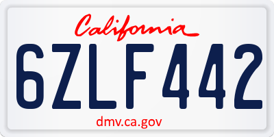 CA license plate 6ZLF442