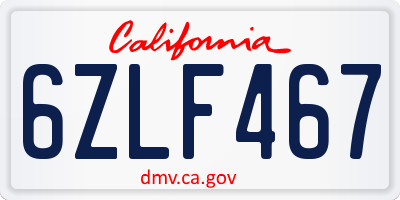 CA license plate 6ZLF467