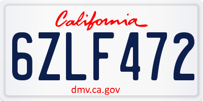 CA license plate 6ZLF472
