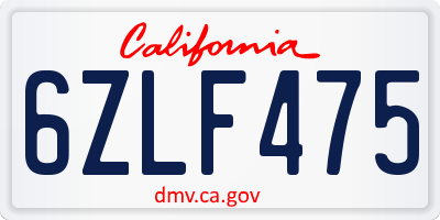 CA license plate 6ZLF475