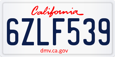 CA license plate 6ZLF539