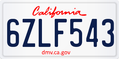 CA license plate 6ZLF543