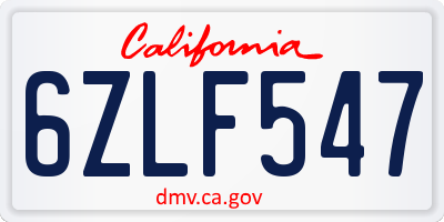 CA license plate 6ZLF547