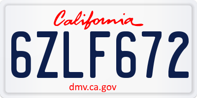 CA license plate 6ZLF672