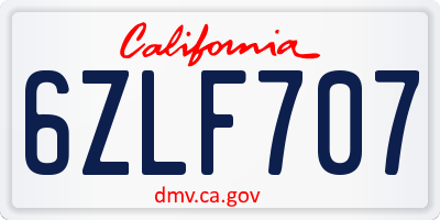 CA license plate 6ZLF707
