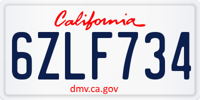 CA license plate 6ZLF734