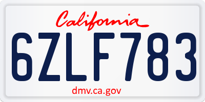 CA license plate 6ZLF783