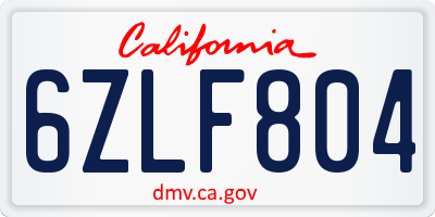 CA license plate 6ZLF804