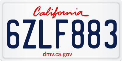 CA license plate 6ZLF883