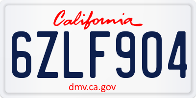 CA license plate 6ZLF904