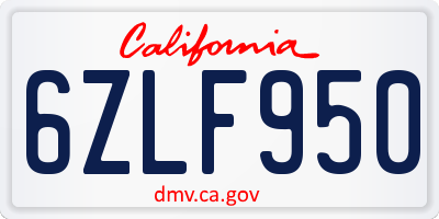 CA license plate 6ZLF950