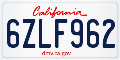 CA license plate 6ZLF962