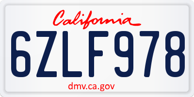 CA license plate 6ZLF978