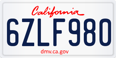 CA license plate 6ZLF980