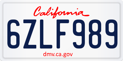 CA license plate 6ZLF989