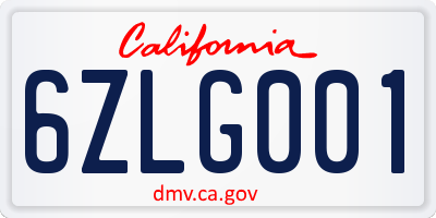 CA license plate 6ZLG001