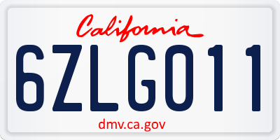 CA license plate 6ZLG011