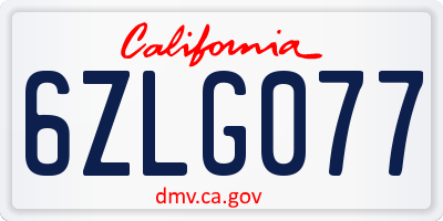 CA license plate 6ZLG077