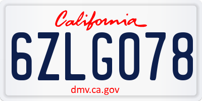 CA license plate 6ZLG078