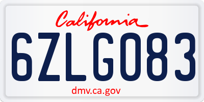 CA license plate 6ZLG083