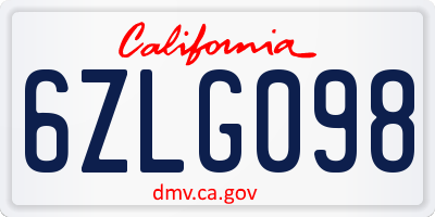 CA license plate 6ZLG098