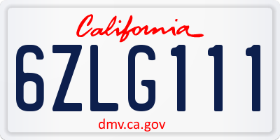 CA license plate 6ZLG111