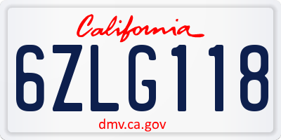 CA license plate 6ZLG118