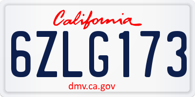 CA license plate 6ZLG173