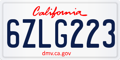 CA license plate 6ZLG223