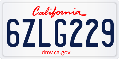 CA license plate 6ZLG229