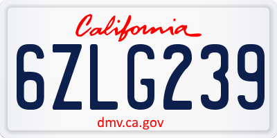 CA license plate 6ZLG239