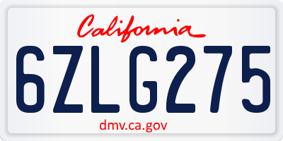 CA license plate 6ZLG275