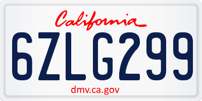 CA license plate 6ZLG299