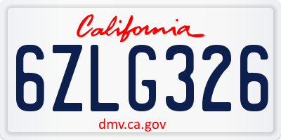 CA license plate 6ZLG326