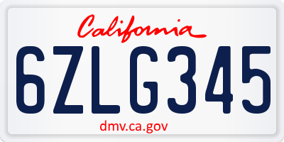 CA license plate 6ZLG345
