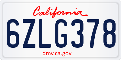 CA license plate 6ZLG378