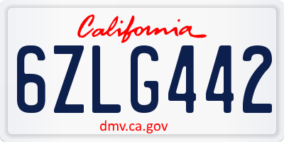 CA license plate 6ZLG442