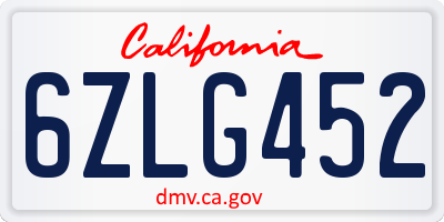 CA license plate 6ZLG452