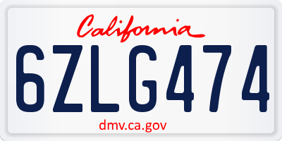 CA license plate 6ZLG474
