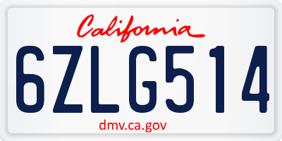 CA license plate 6ZLG514