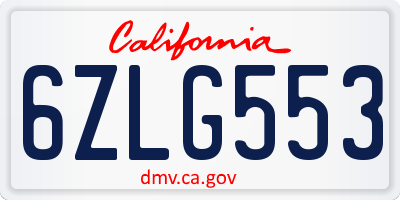 CA license plate 6ZLG553
