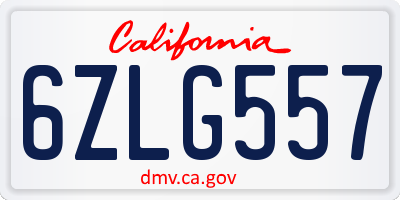 CA license plate 6ZLG557