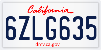 CA license plate 6ZLG635