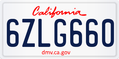 CA license plate 6ZLG660