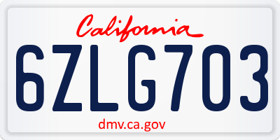 CA license plate 6ZLG703