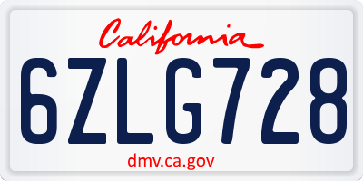 CA license plate 6ZLG728