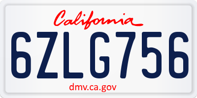 CA license plate 6ZLG756
