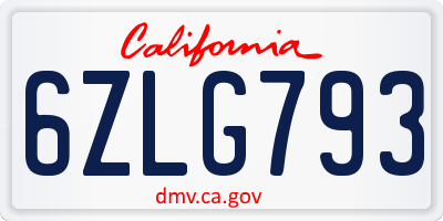 CA license plate 6ZLG793