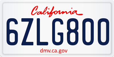 CA license plate 6ZLG800