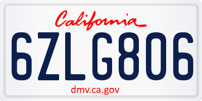 CA license plate 6ZLG806